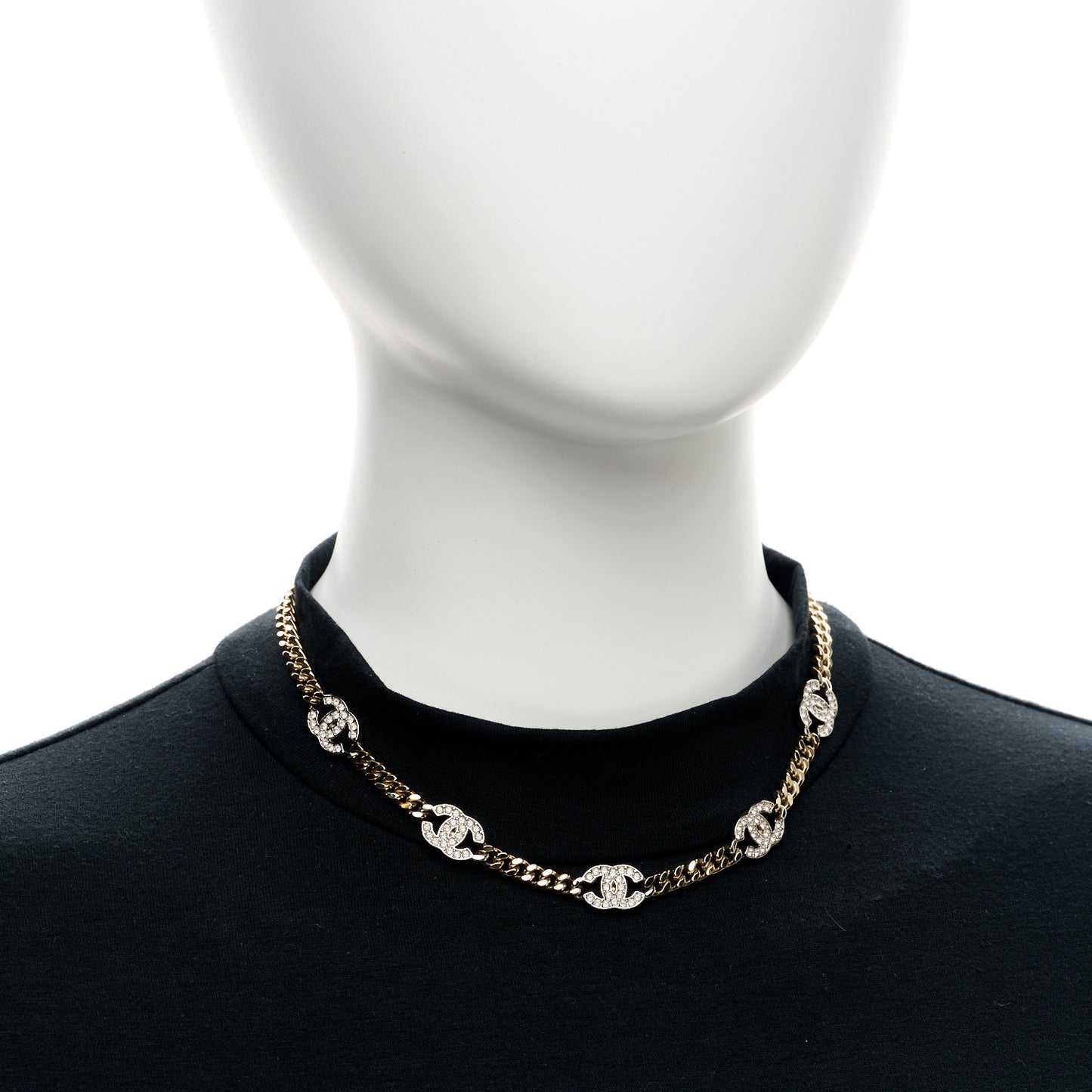 Crystal Chain CC Link Choker Gold Silver