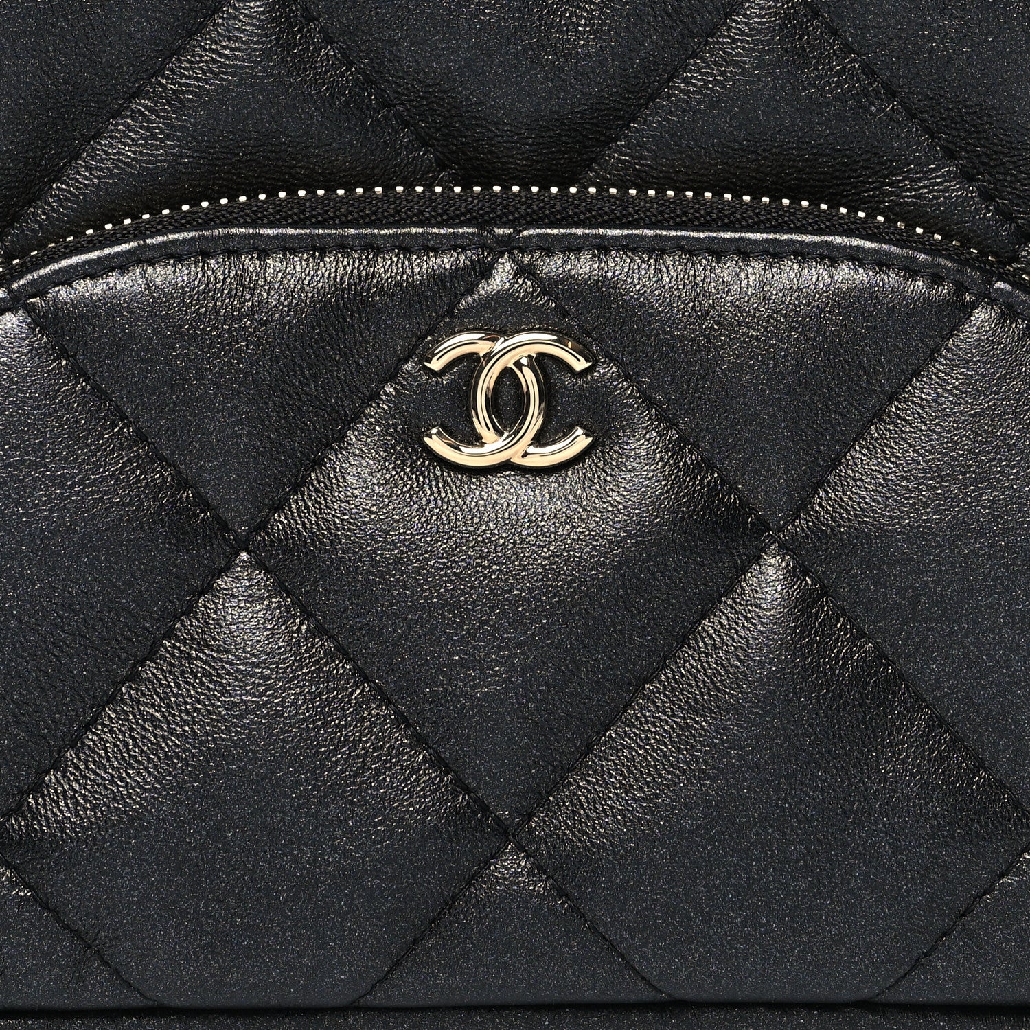 Chanel Iridescent Lambskin Quilted Double Zip Pouch Black 9 of 11