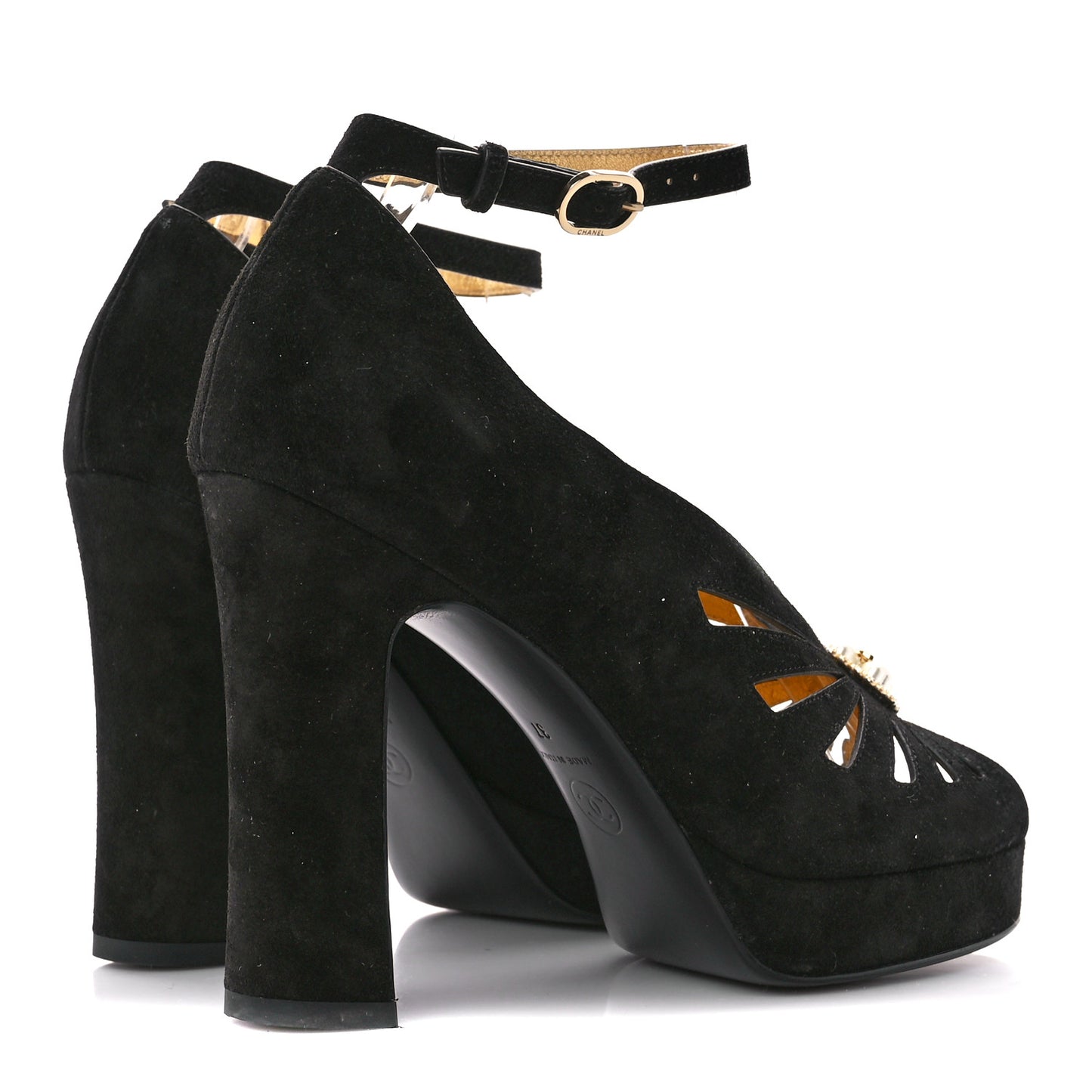 Suede Calfskin Pearl Shamrock CC Sandals 37 Black
