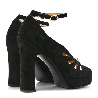 Chanel Suede Calfskin Pearl Shamrock CC Sandals 37 Black 4 of 9