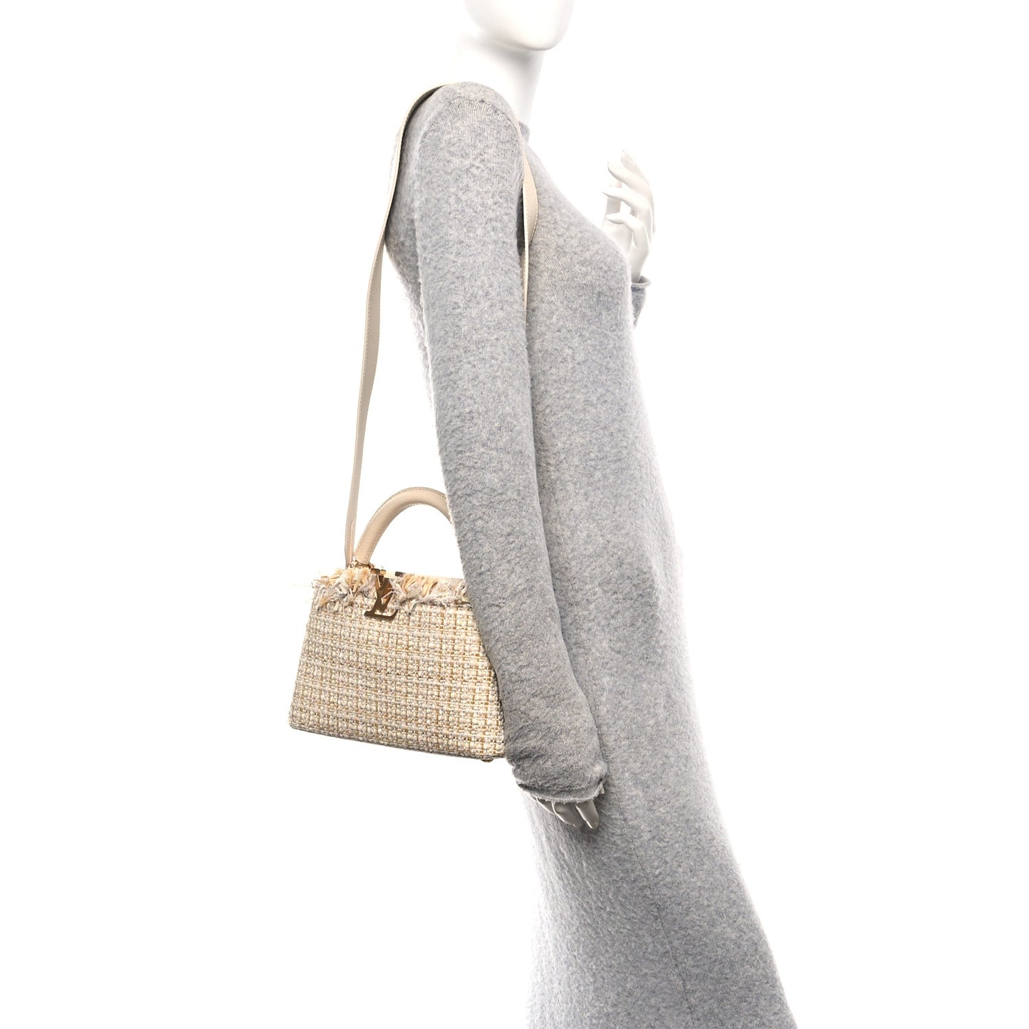 Tweed Taurillon Capucines BB Beige