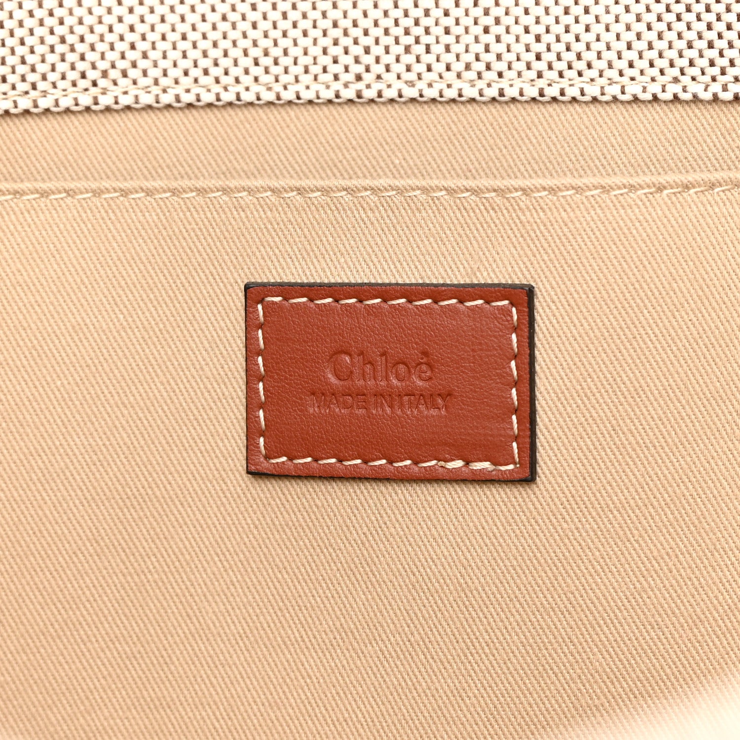 Chloe Cotton Calfskin Large Woody Ribbon Tote White Brown 6 of 11