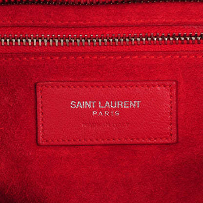 Saint Laurent Calfskin Crocodile Embossed Medium Cabas Rive Gauche Red 6 of 10