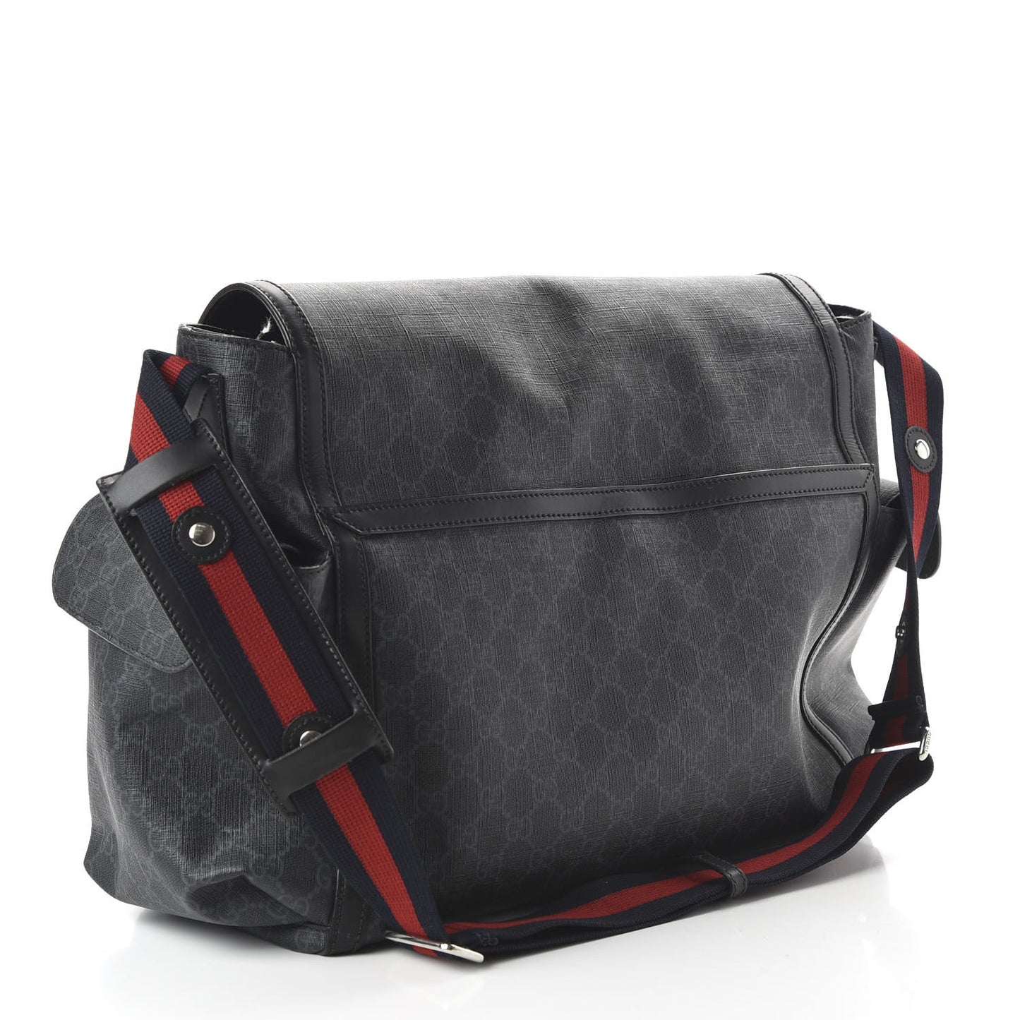 GG Supreme Monogram Web Messenger Diaper Bag Black Grey