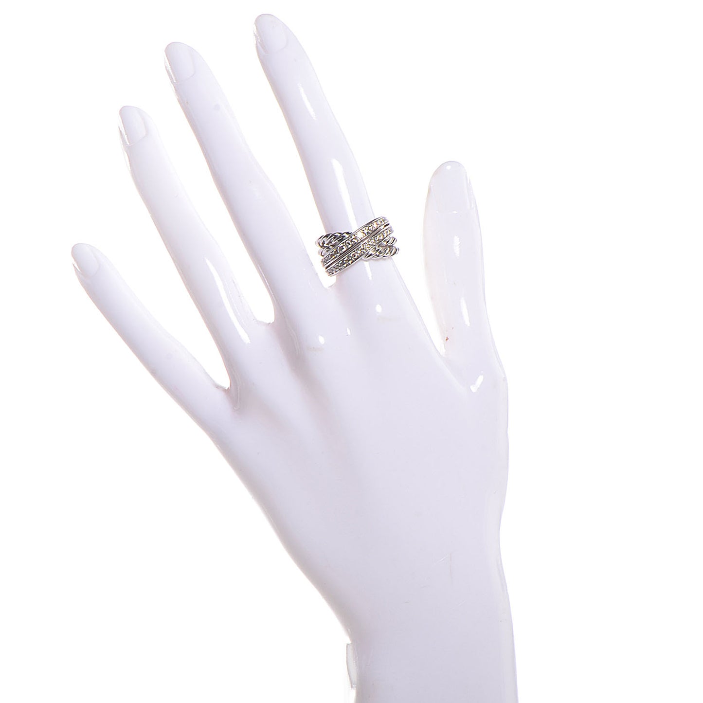 Sterling Silver Pave Diamond 11mm Crossover Cable Ring 6.5