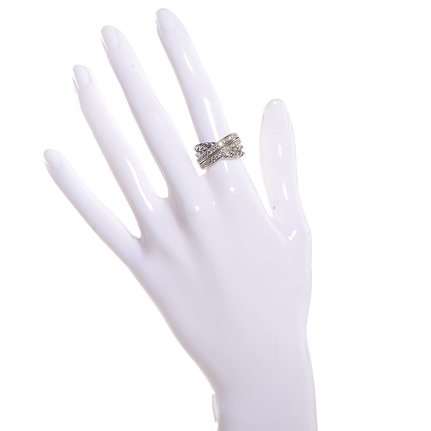 David Yurman Sterling Silver Pave Diamond 11mm Crossover Cable Ring 6.5 2 of 5