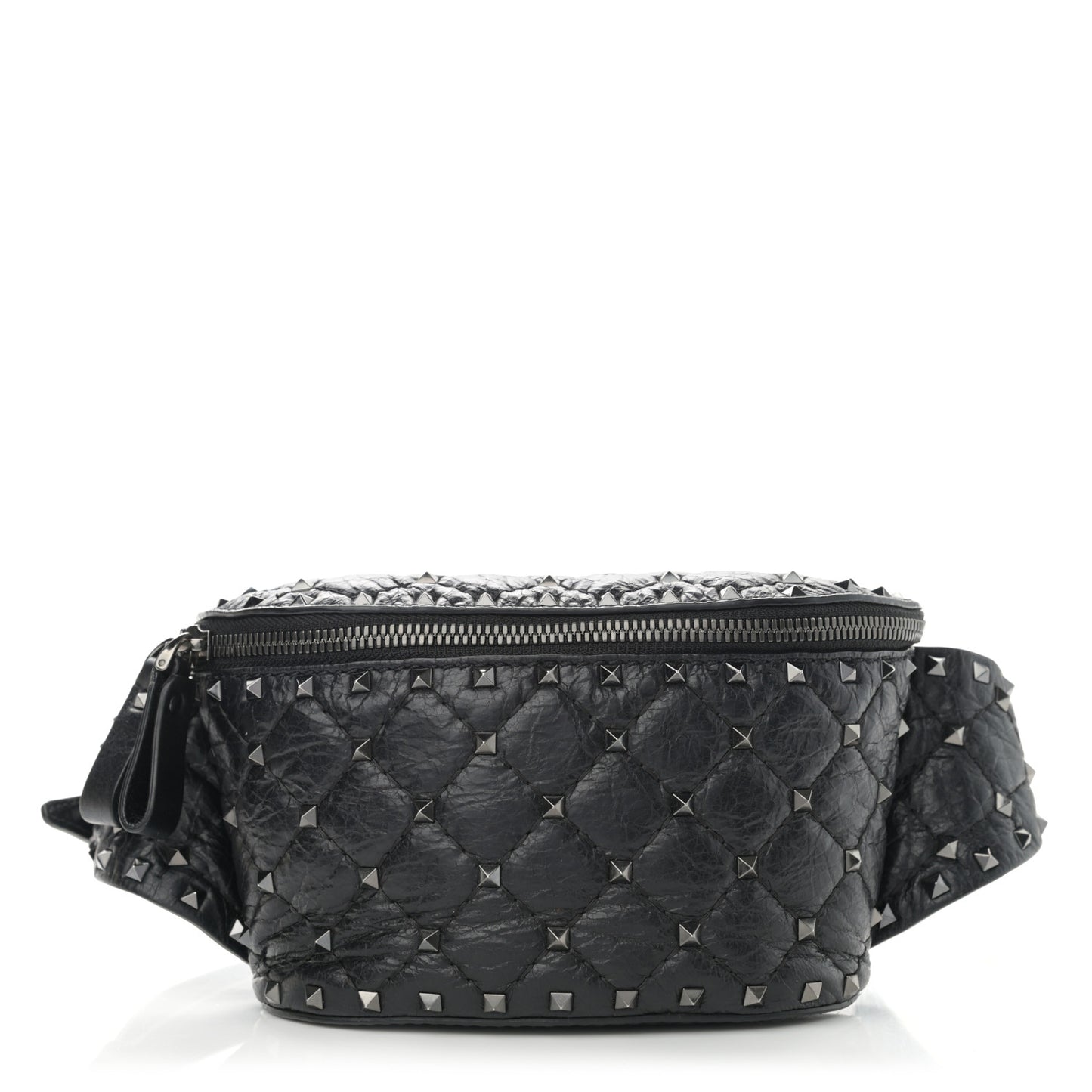 Craquele Nappa Rockstud Spike Belt Bag Black