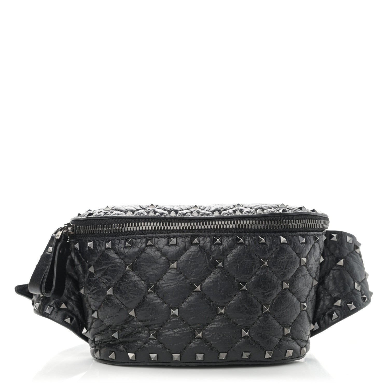 Valentino Garavani Craquele Nappa Rockstud Spike Belt Bag Black 1 of 9