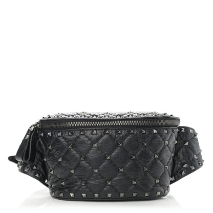 Valentino Garavani Craquele Nappa Rockstud Spike Belt Bag Black 1 of 9
