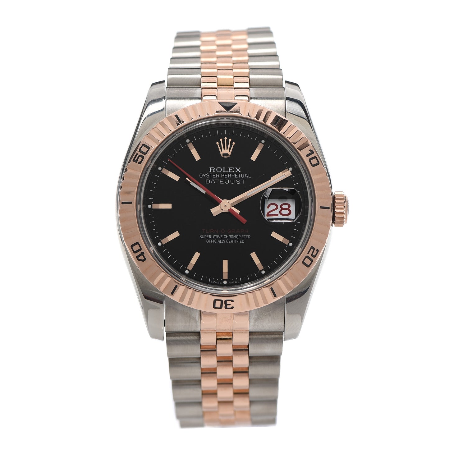 Stainless Steel 18K Everose Gold 36mm Oyster Perpetual Datejust Turn-O-Graph Watch Black 116261