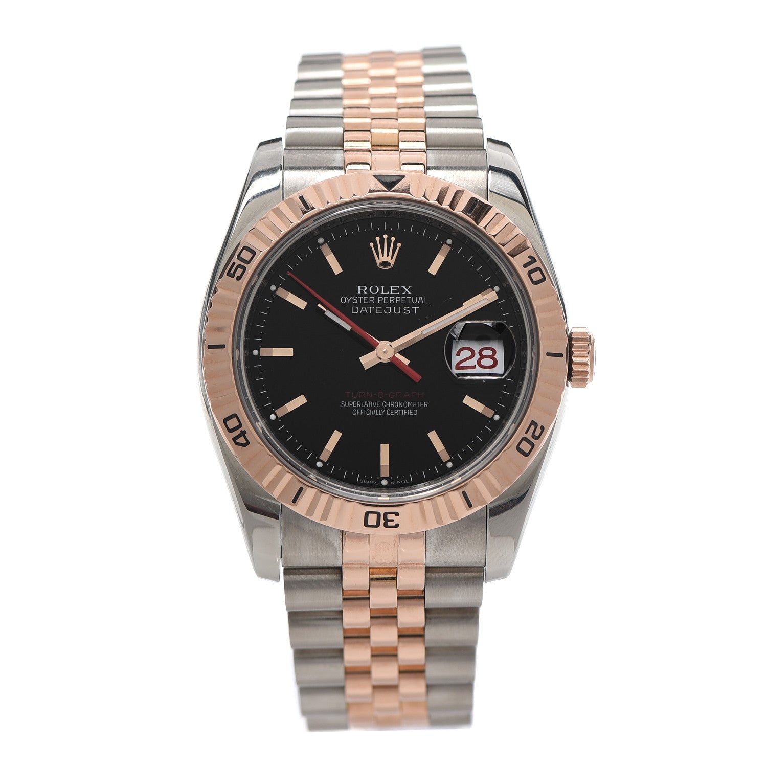 Rolex Stainless Steel 18K Everose Gold 36mm Oyster Perpetual Datejust Turn-O-Graph Watch Black 116261 1 of 5