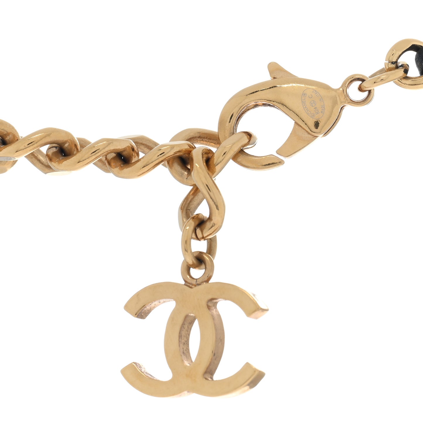 Metal Lambskin CC Round Long Necklace Gold Black