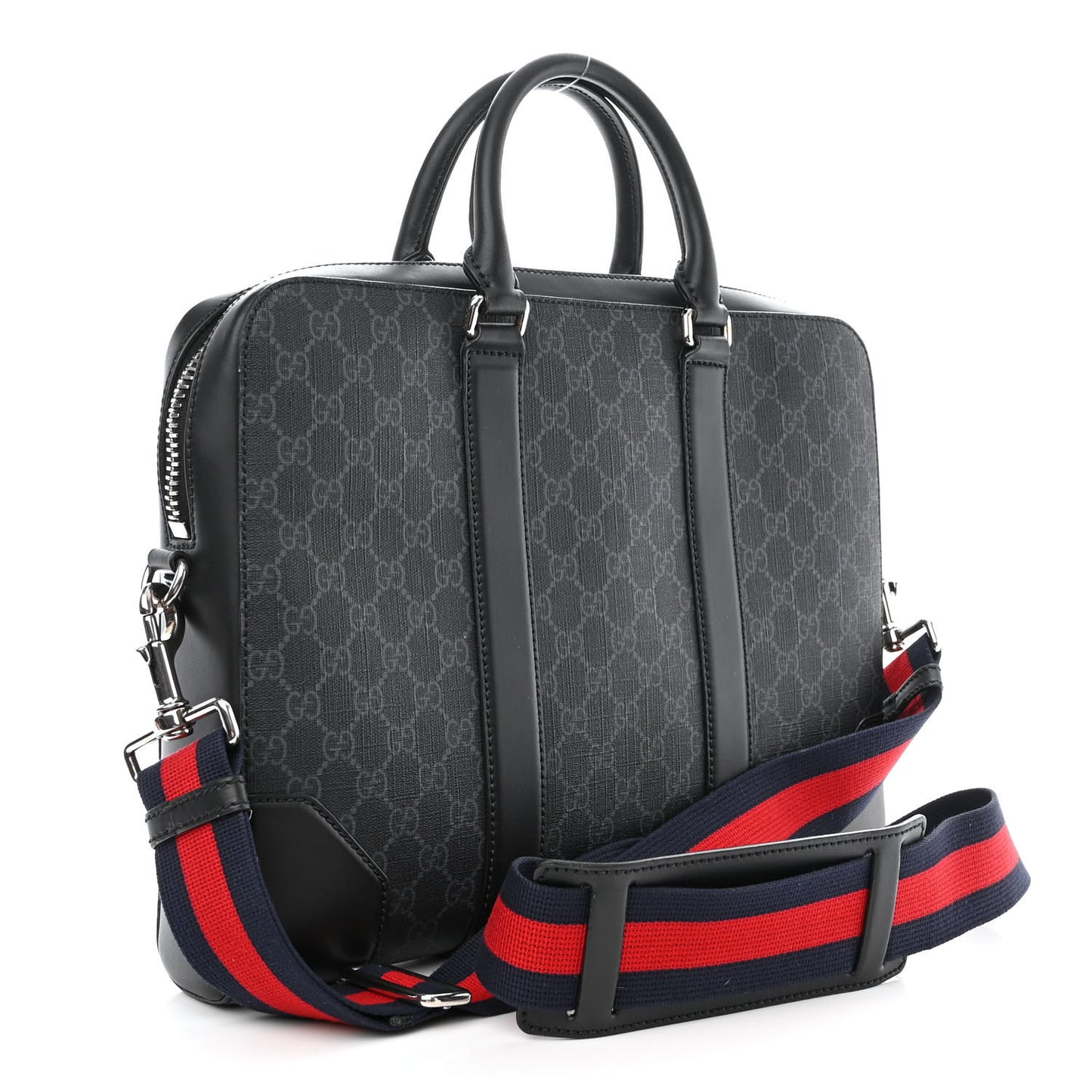 GG Supreme Monogram Appia Calfskin Web Briefcase Black
