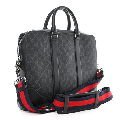 Gucci GG Supreme Monogram Appia Calfskin Web Briefcase Black 3 of 9