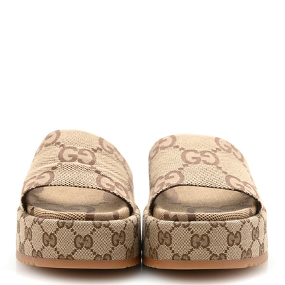 Gucci Monogram Maxi GG Angelina Platform 55mm Slide Sandals 39 Camel Ebony 3 of 10