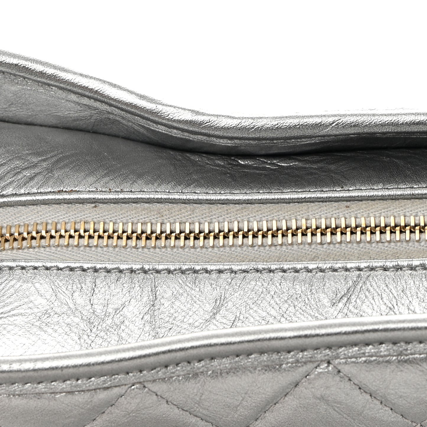 Metallic Aged Calfskin Quilted Medium Gabrielle Hobo Silver