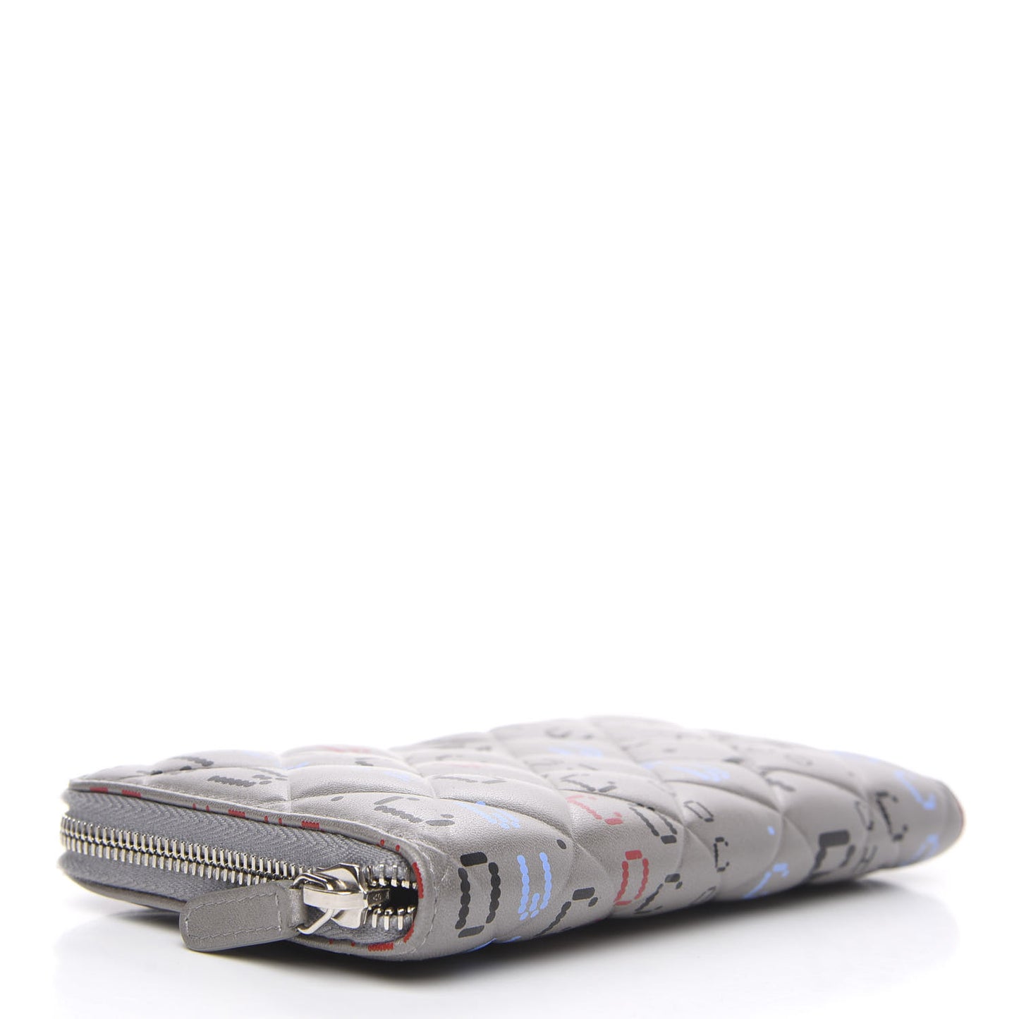 Metallic Lambskin Quilted Large Gusset Zip Around Wallet Silver Multicolor