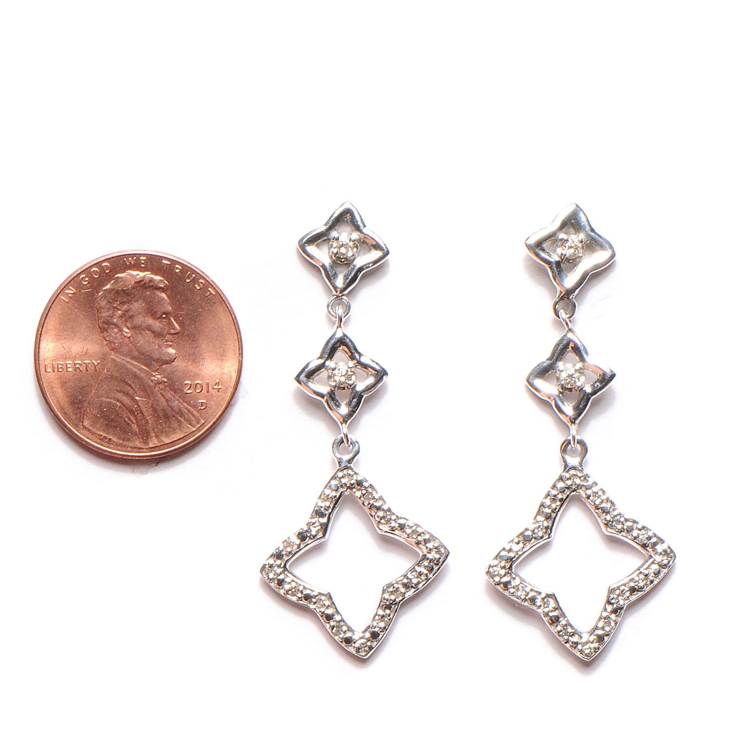 David Yurman Sterling Silver Diamond Quatrefoil Drop Earrings 2 of 3