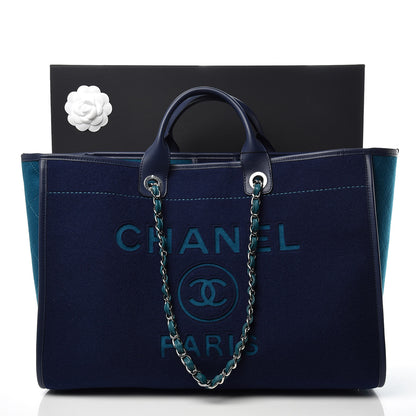 Chanel Wool Felt Calfskin Large Deauville Tote Dark Blue 10 of 10