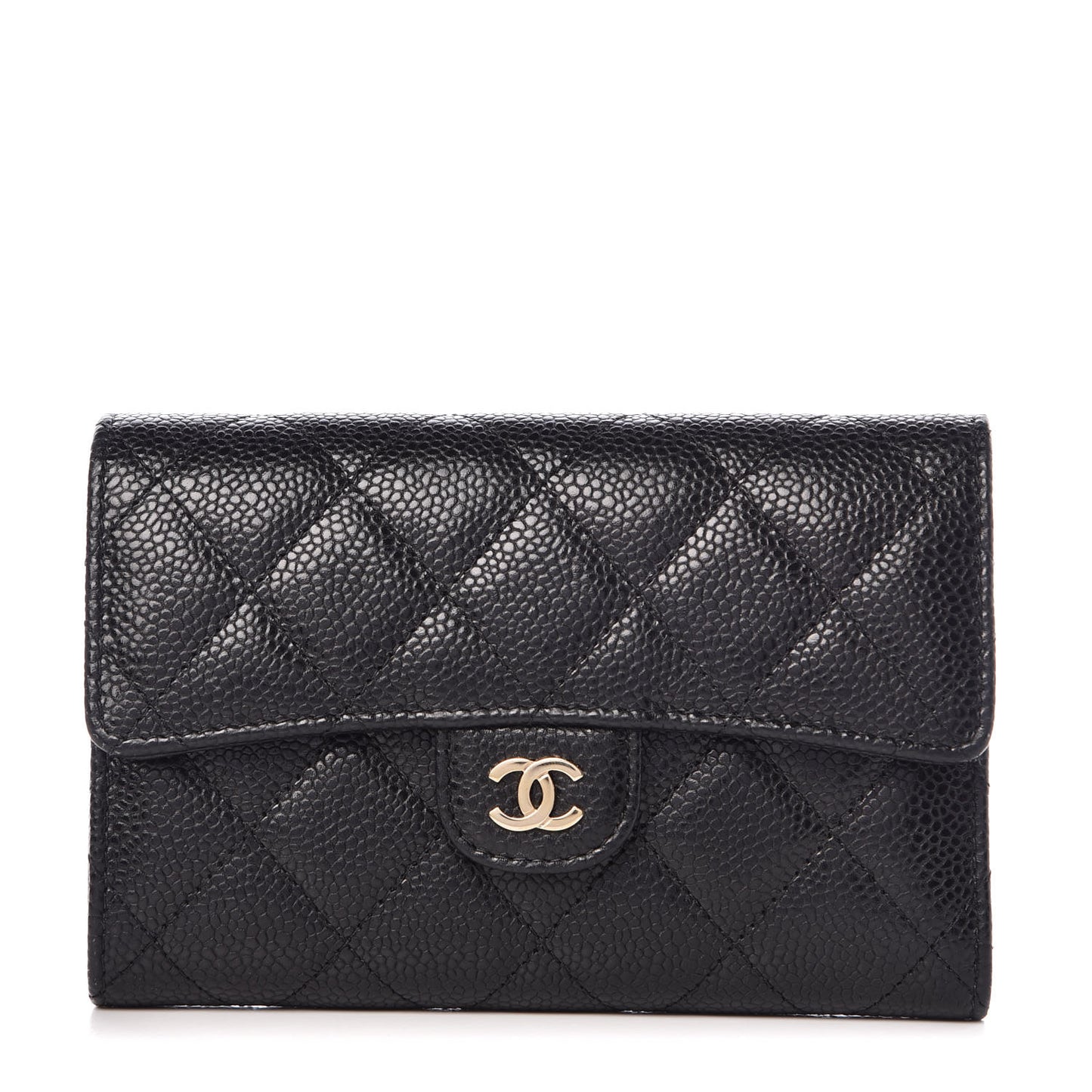Caviar Quilted Small Flap Wallet Black