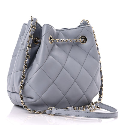 Chanel Lambskin Quilted CC Dweller Drawstring Bucket Bag Light Grey 3 of 9