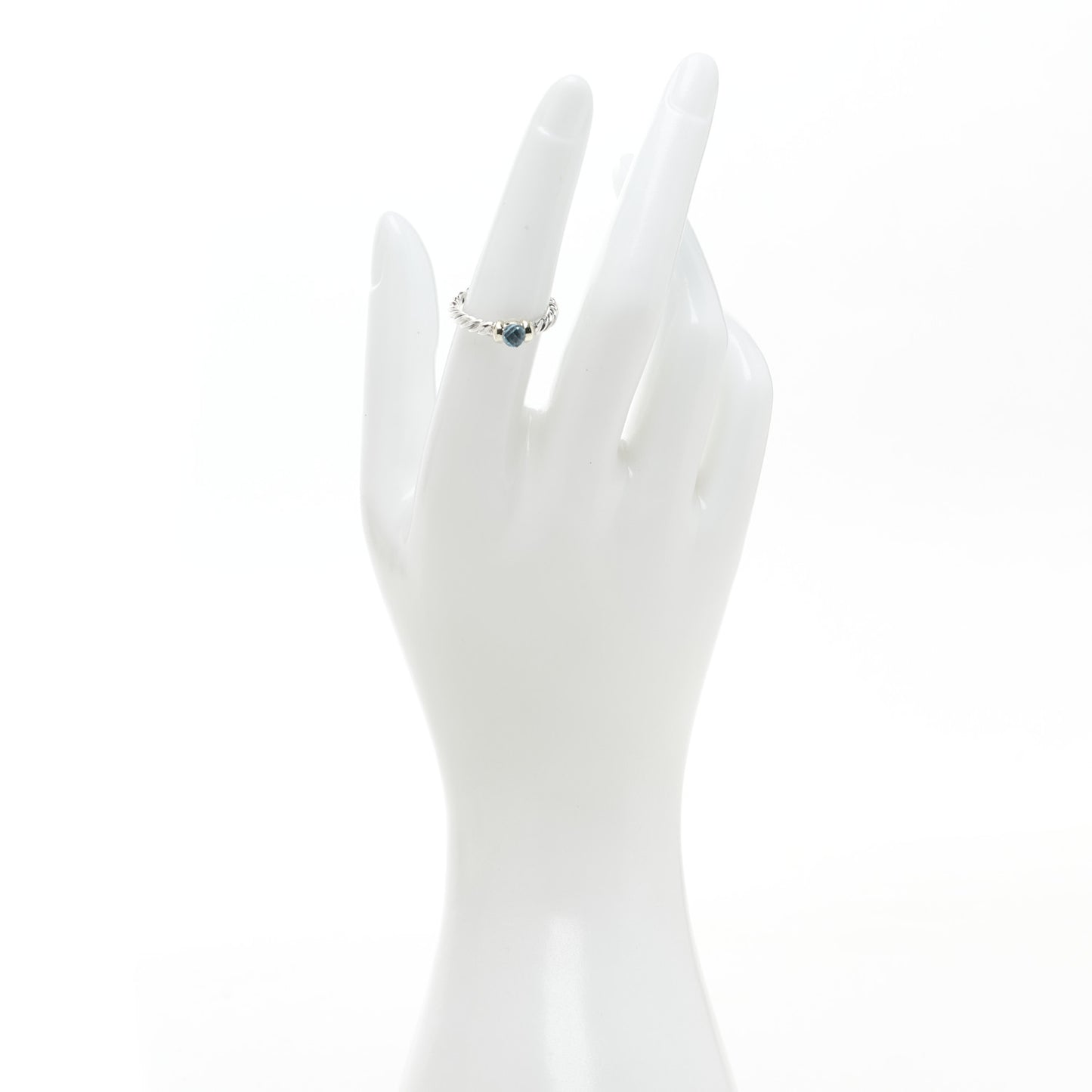 Sterling Silver 14K Yellow Gold Blue Topaz Metro Cable Ring 52 6