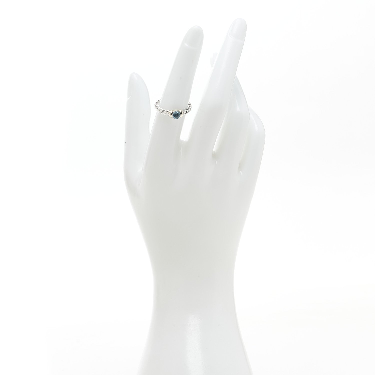 David Yurman Sterling Silver 14K Yellow Gold Blue Topaz Metro Cable Ring 52 6 2 of 4