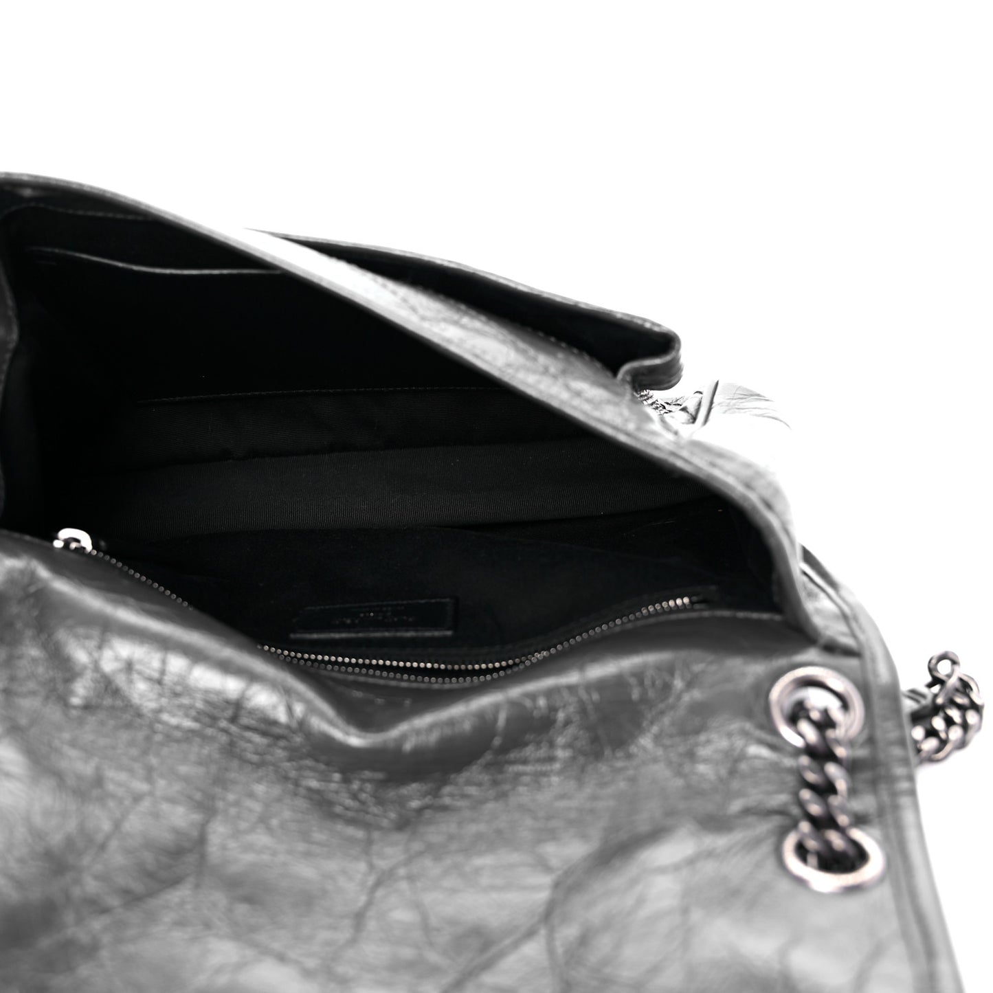 Crinkled Calfskin Matelasse Monogram Medium Niki Chain Satchel Storm