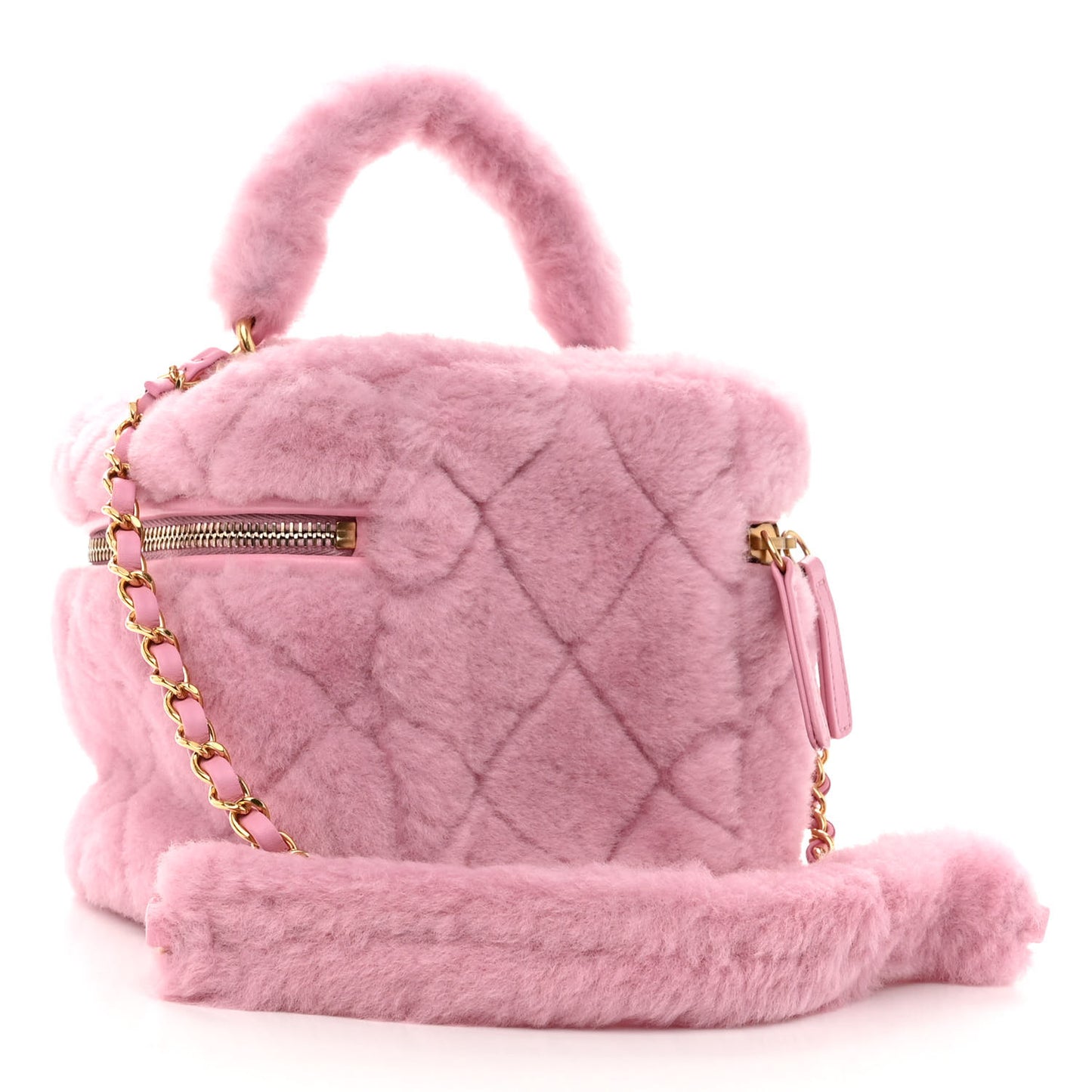 Shearling Lambskin Quilted Small CC Vanity Case Pink
