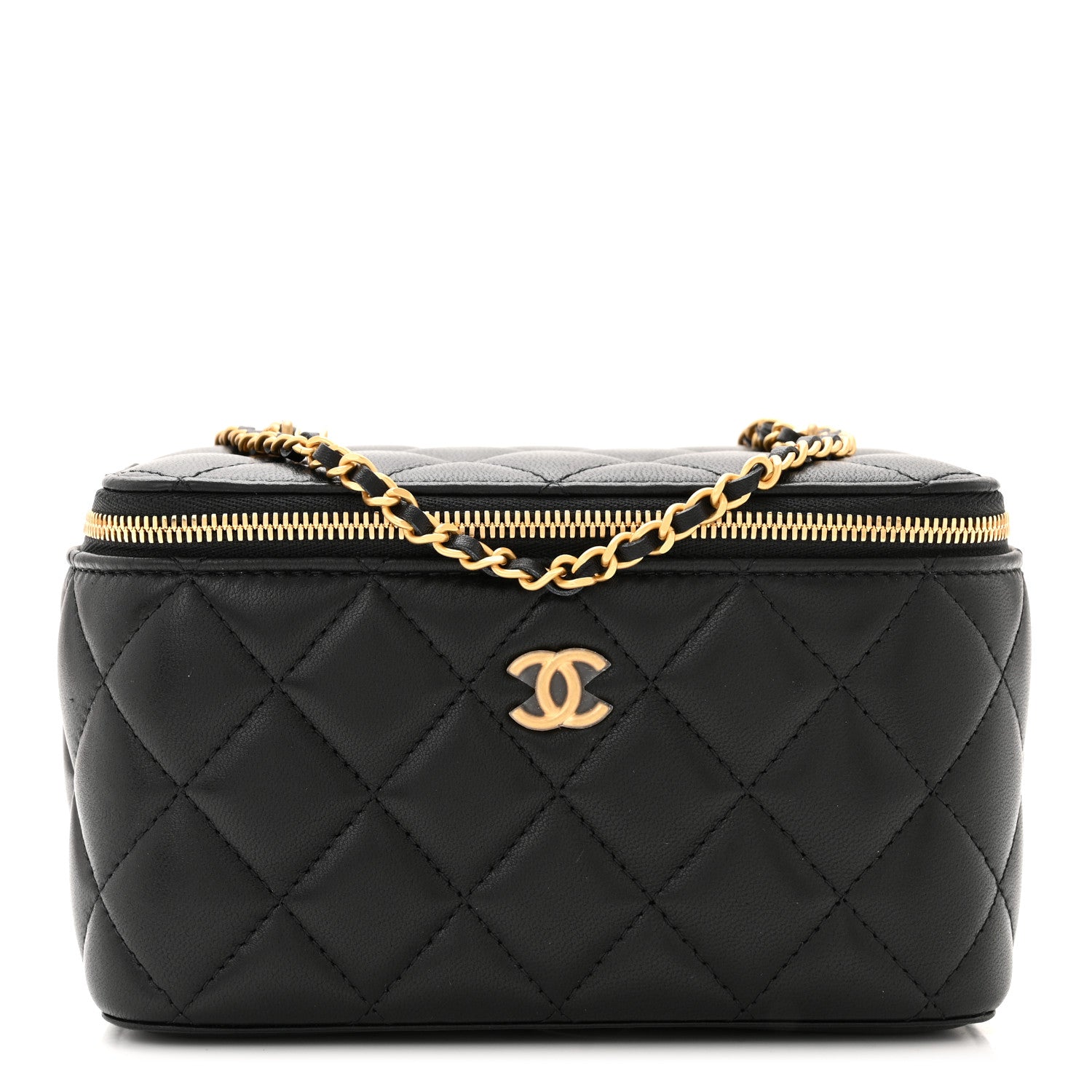 Chanel Lambskin Enamel Quilted Small Coco Hearts Vanity Case With Chain Black 1 of 10