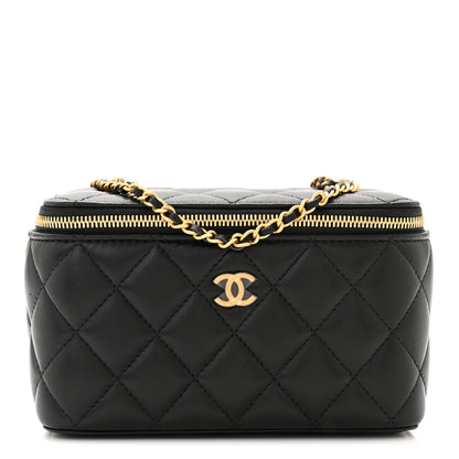 Chanel Lambskin Enamel Quilted Small Coco Hearts Vanity Case With Chain Black 1 of 10