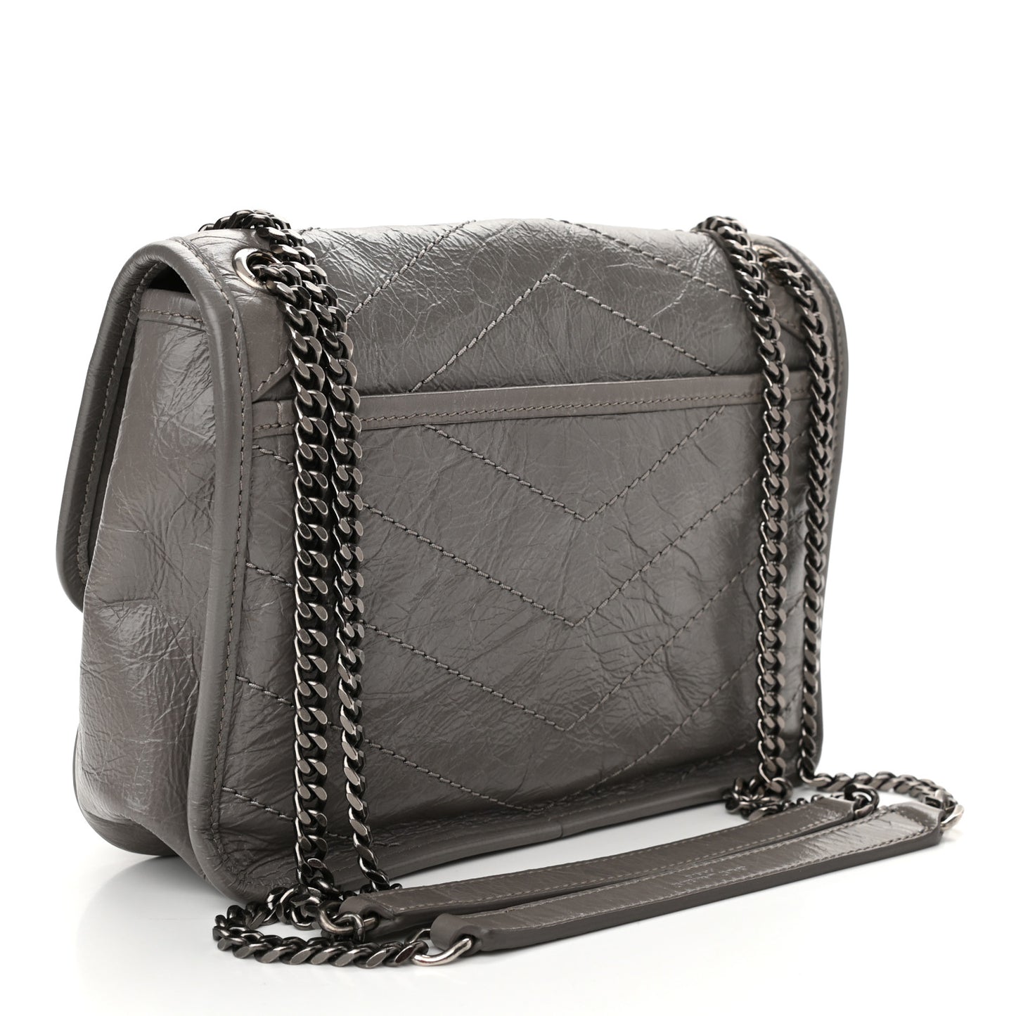 Crinkled Calfskin Matelasse Monogram Baby Niki Chain Satchel Storm