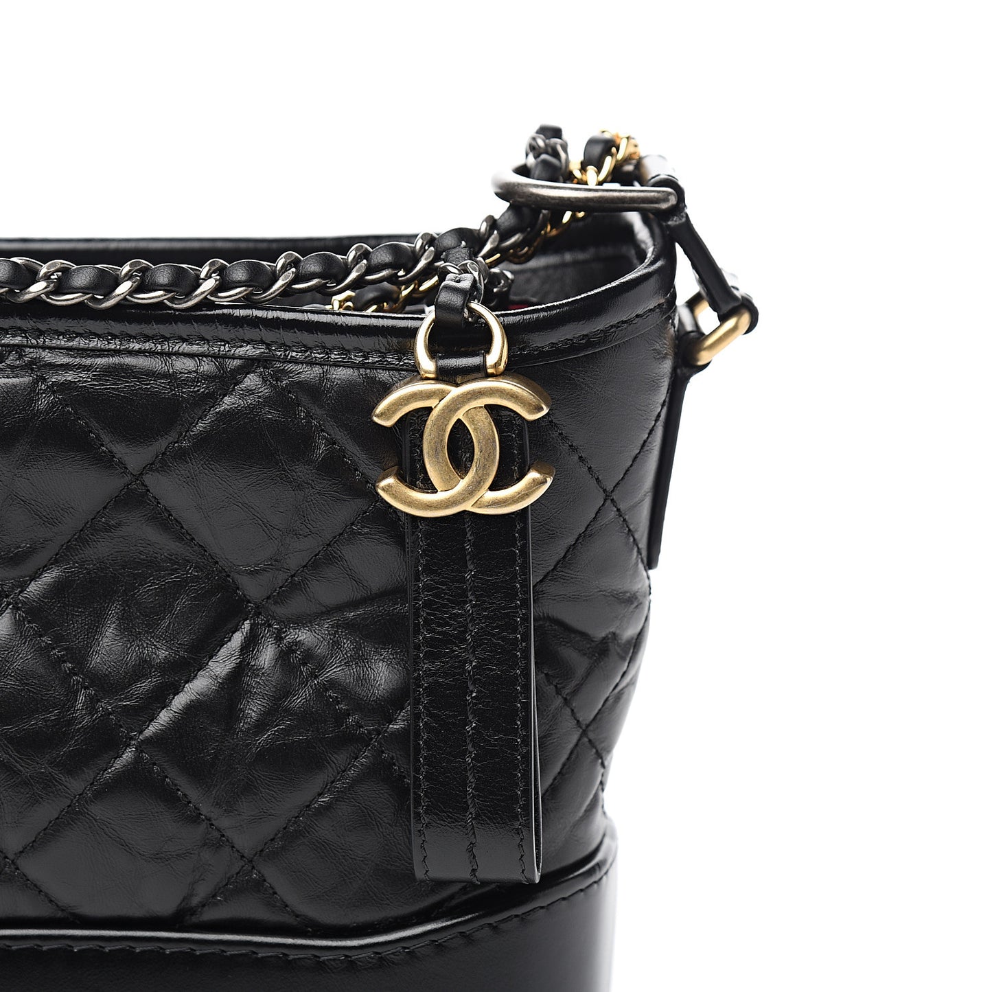 Aged Calfskin Quilted Small Gabrielle Hobo Black