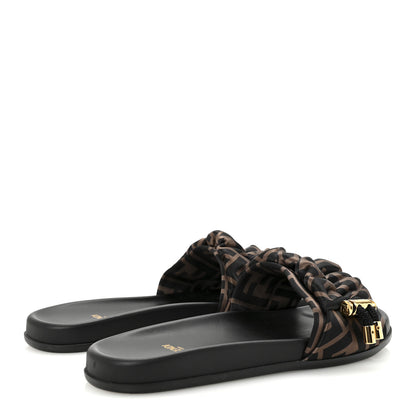Fendi Satin FF Fendi Feel Slide Sandals 38 Tobacco Black 5 of 8