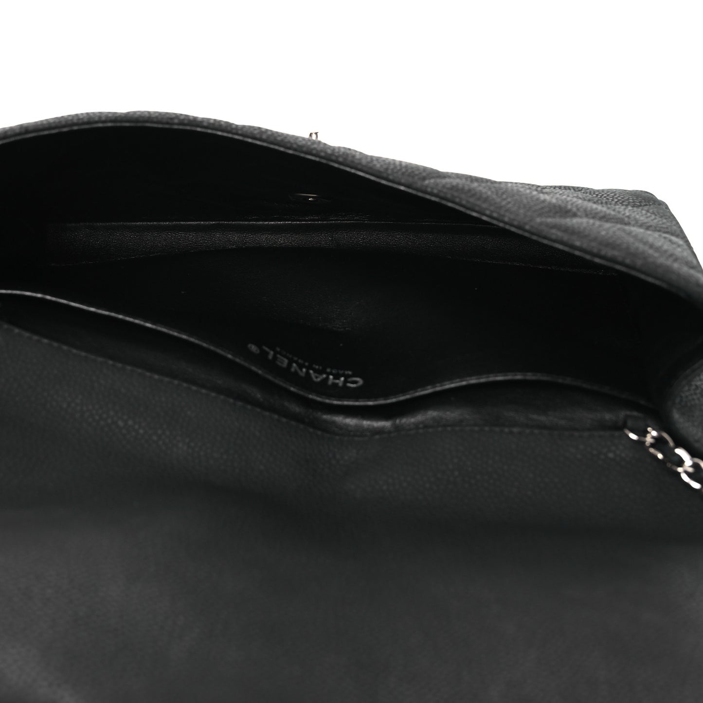 Iridescent Caviar Quilted Clutch With Chain Flap Black