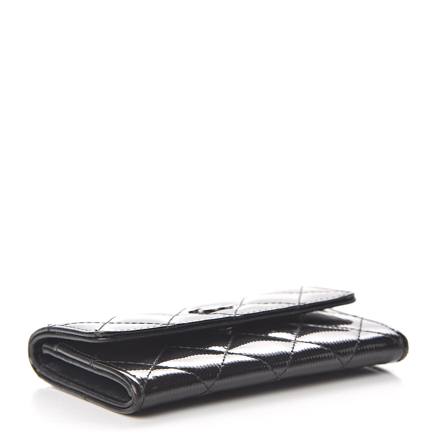 Chanel Striated Patent Quilted Card Holder Grey 4 of 8