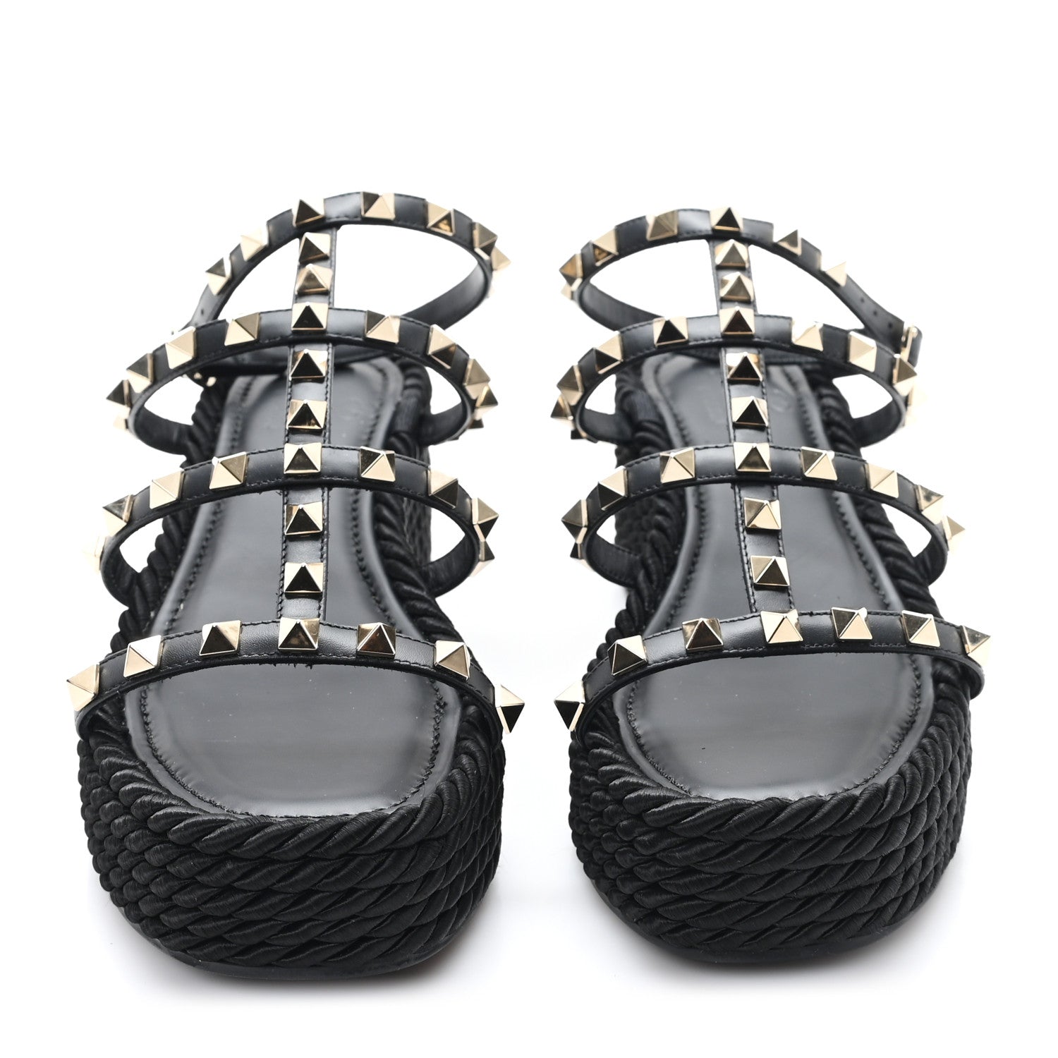 Valentino Garavani Calfskin Bedrock Rockstud Ankle Flat Sandals 36 Black 3 of 9