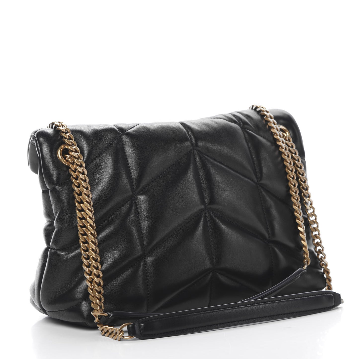 Lambskin Quilted Small Loulou Puffer Monogram Chain Satchel Black