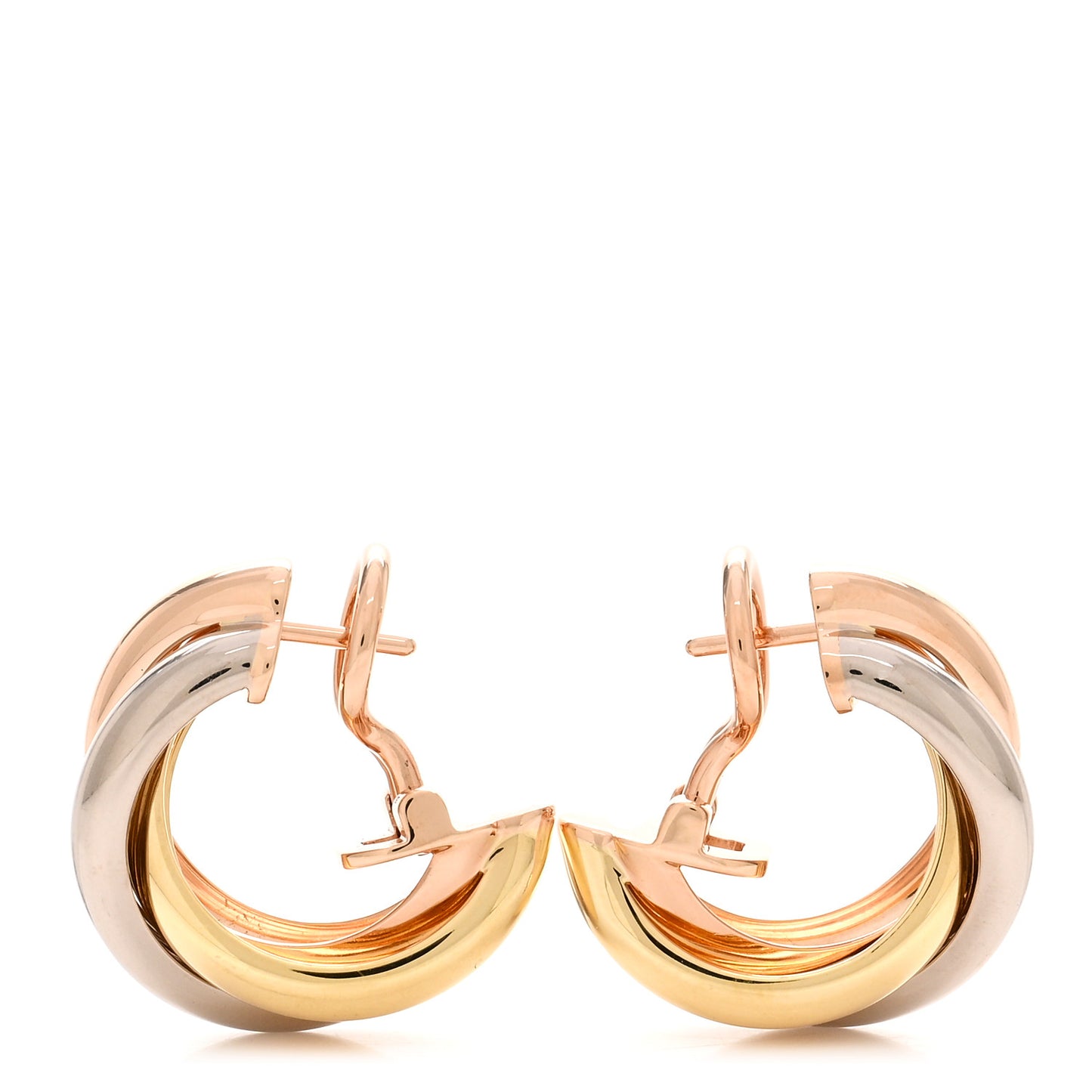 18K Pink Yellow White Gold Classic Trinity Hoop Earrings