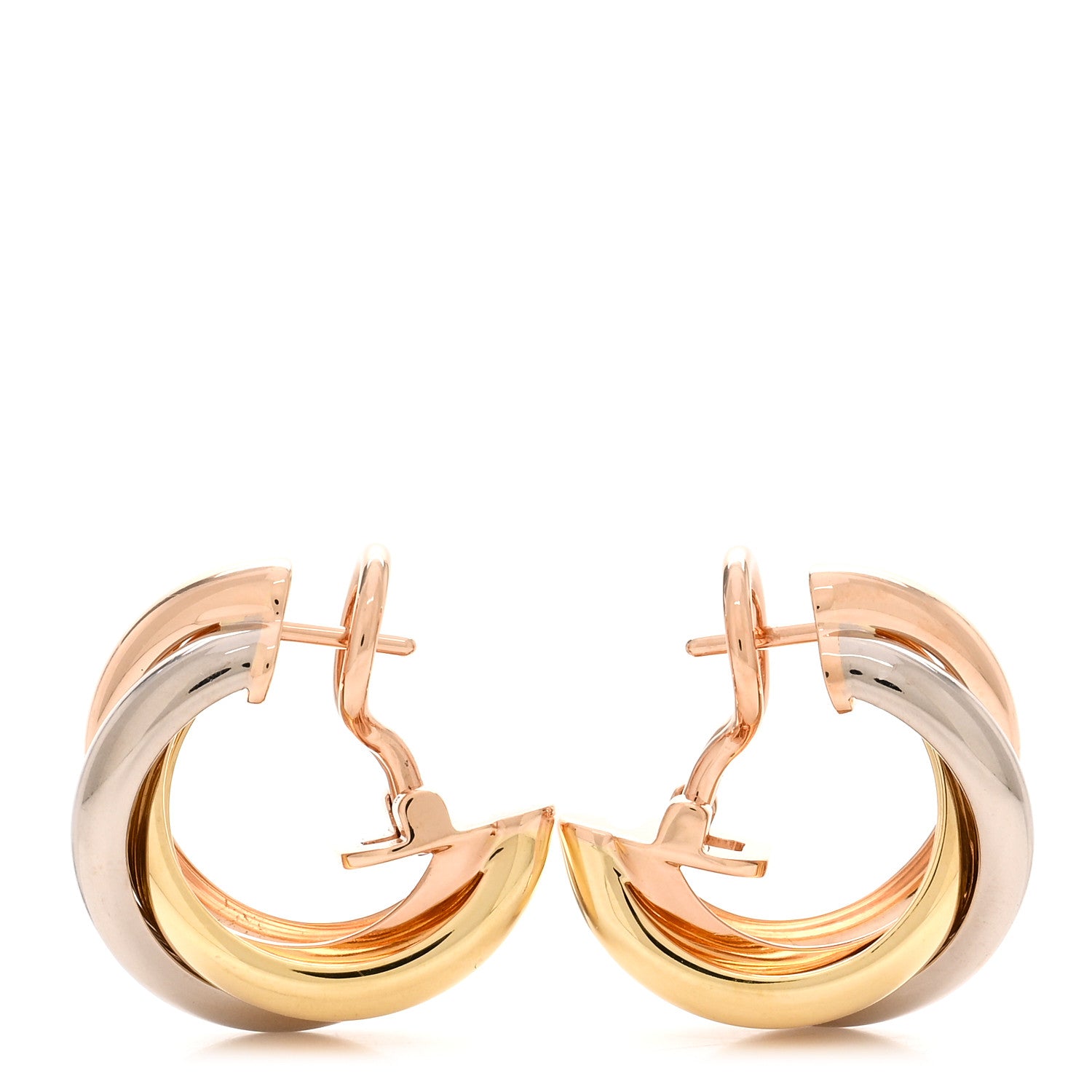 Cartier 18K Pink Yellow White Gold Classic Trinity Hoop Earrings 3 of 6