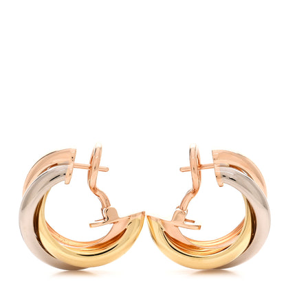 Cartier 18K Pink Yellow White Gold Classic Trinity Hoop Earrings 3 of 6