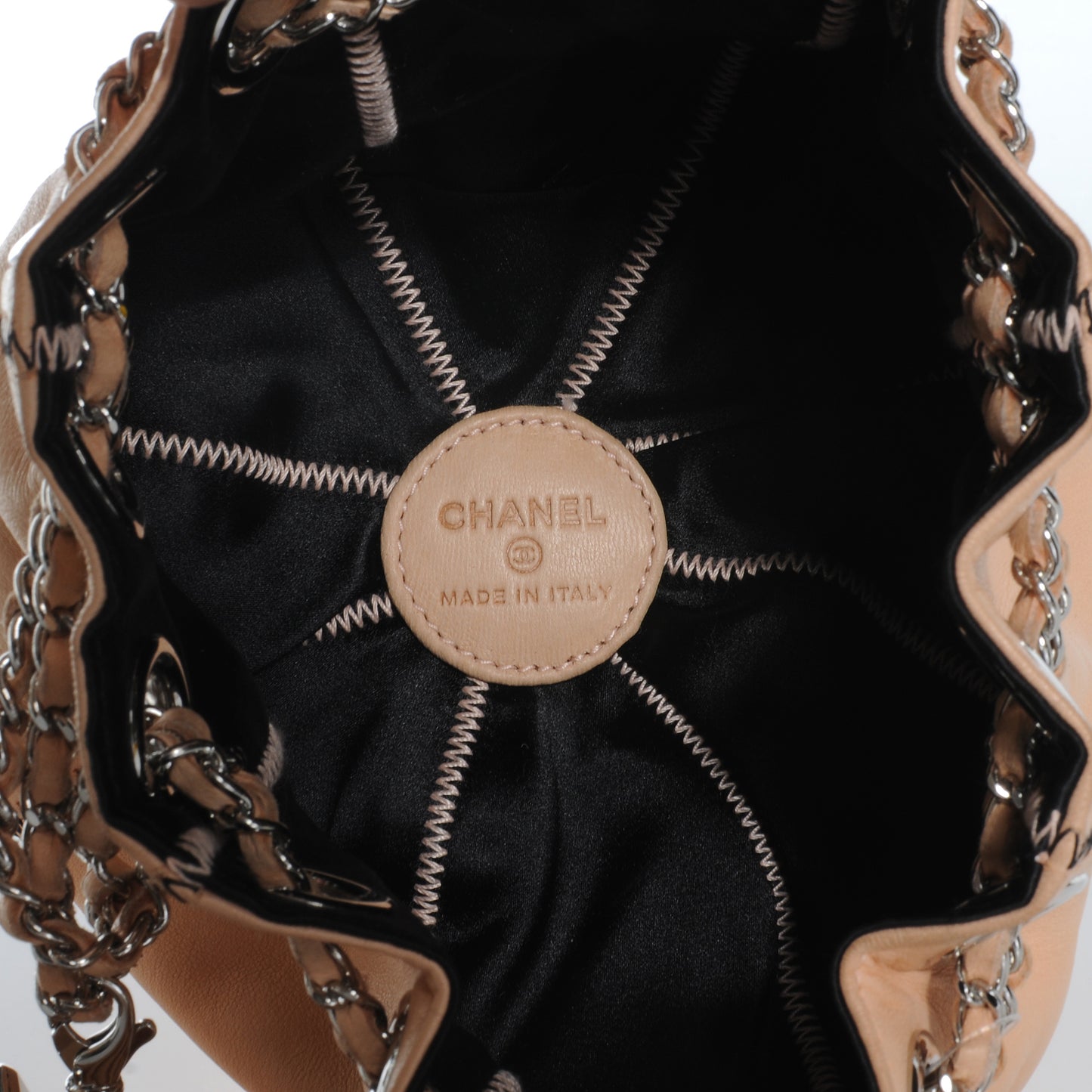 Lambskin Satin Reversible Tassel Bag Light Pink and Black