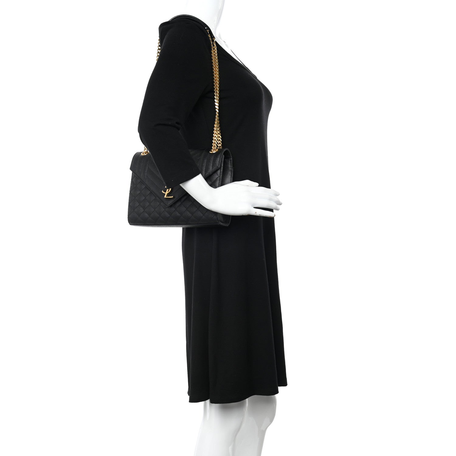 Saint Laurent Grain De Poudre Textured Mixed Matelasse Triquilt Medium Monogram Satchel Black 2 of 19