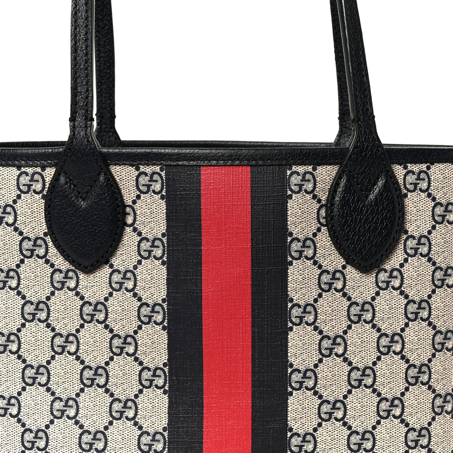 GG Supreme Monogram Textured Dollar Calfskin Web Small Ophidia Tote Beige Blue