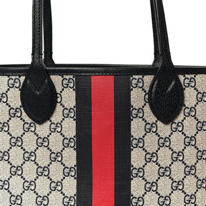 Gucci GG Supreme Monogram Textured Dollar Calfskin Web Small Ophidia Tote Beige Blue 9 of 11