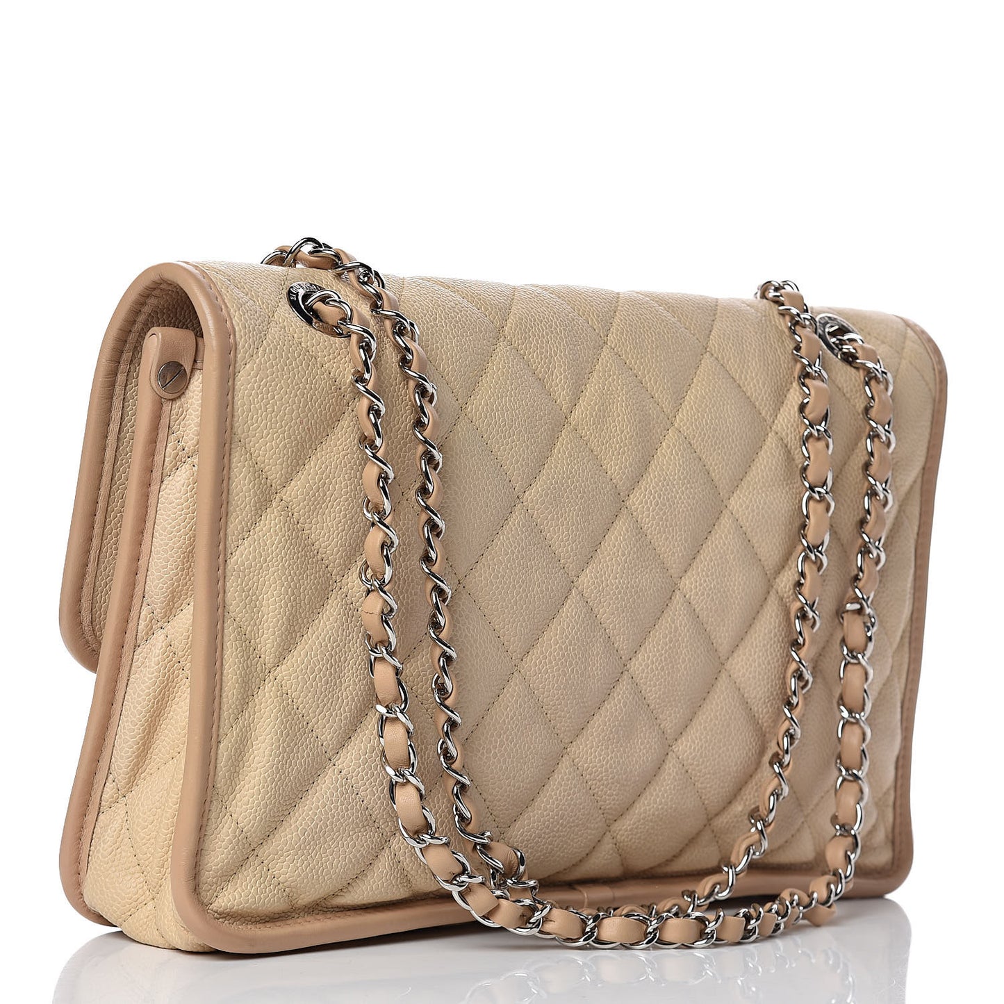Caviar Quilted Large French Riviera Flap Beige