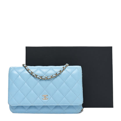 Chanel Caviar Quilted Wallet on Chain WOC Light Blue 12 of 13
