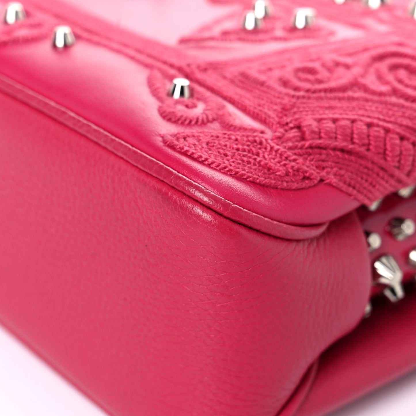 Calfskin Small Triloubi Embroidered Studded Chain Bag Pink