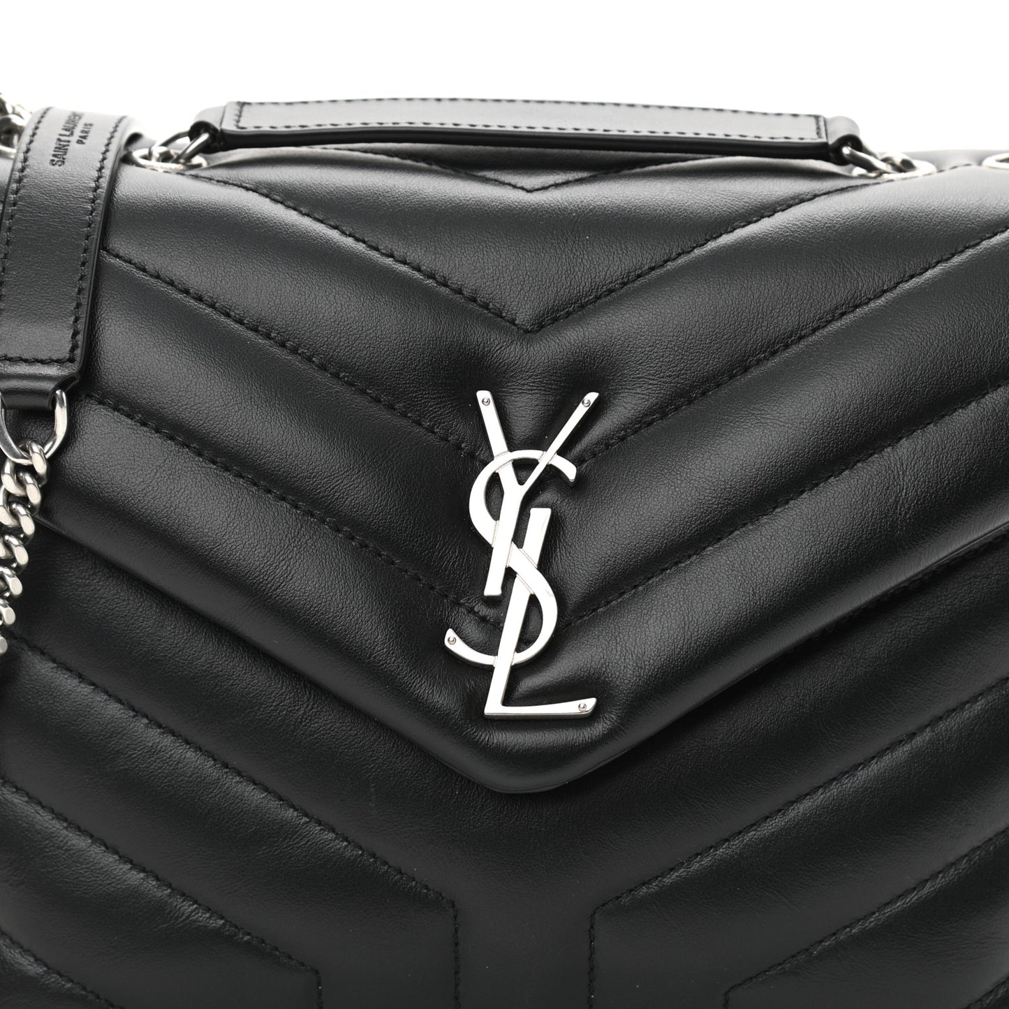 Calfskin Y Quilted Monogram Small Loulou Chain Satchel Black