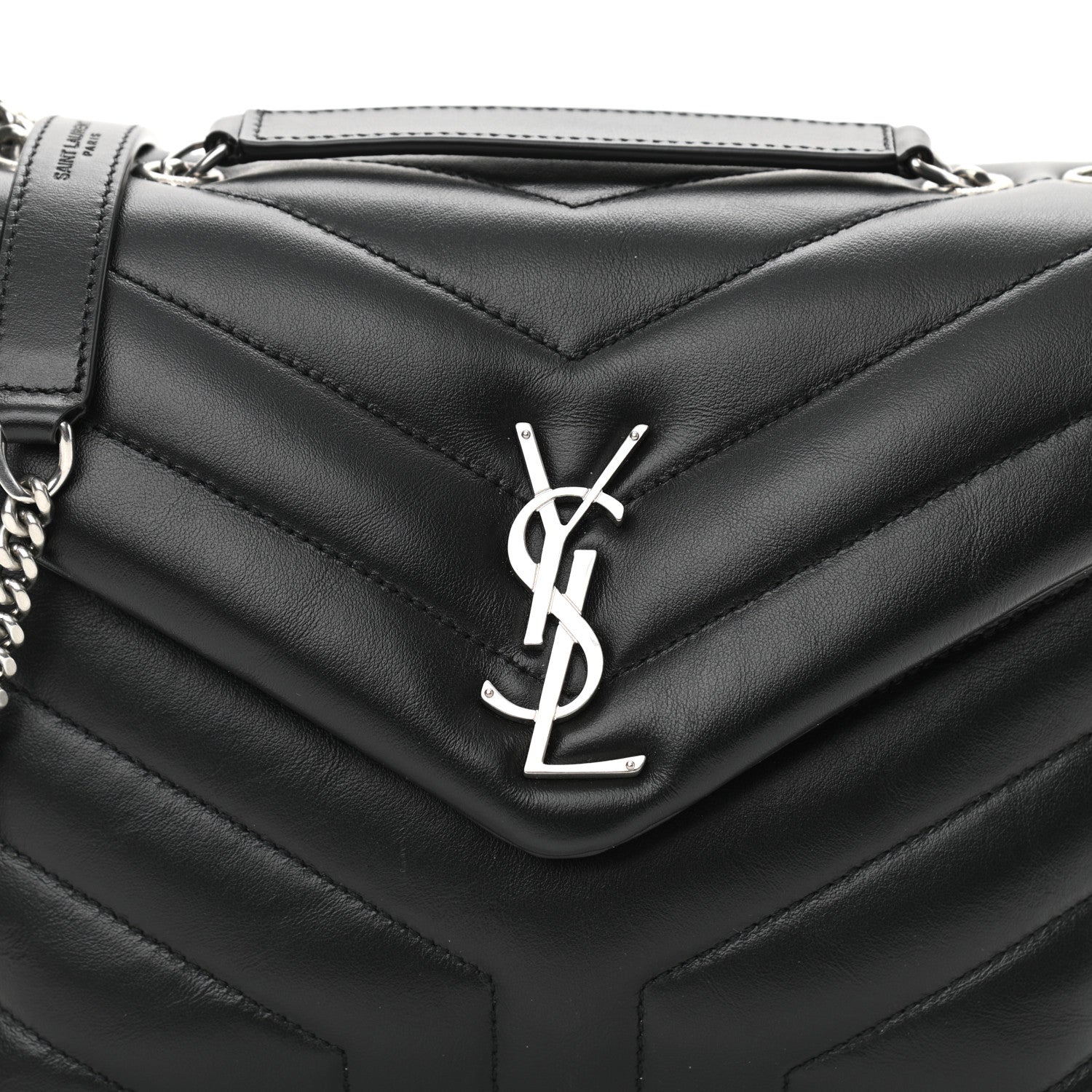 Saint Laurent Calfskin Y Quilted Monogram Small Loulou Chain Satchel Black 9 of 11
